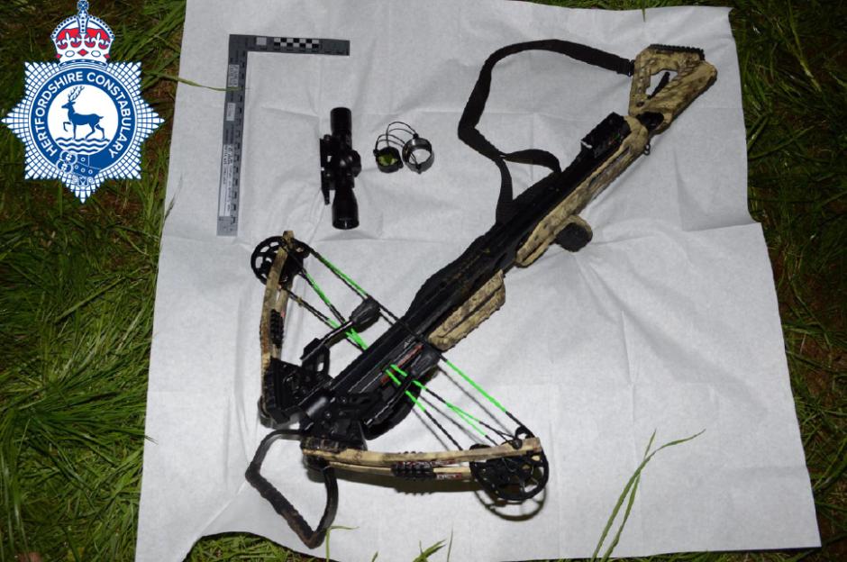 Crossbow and scope used in a triple murder.