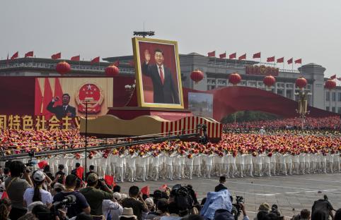 BEIJING, CHINA - OCTOBER 01: A giant portrait of Chinese President Xi Jinping is carried atop a float at a parade to celebrate the 70th Anniversary of the founding of the People's Republic of China in 1949 , at Tiananmen Square on October 1, 2019 in Beijing, China. (Photo by Kevin Frayer/Getty Images)