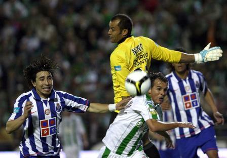 Soccer players vying for the ball during a Portugal Cup match.
