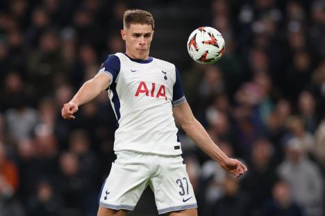 Micky van de Ven of Tottenham Hotspur during a soccer match.