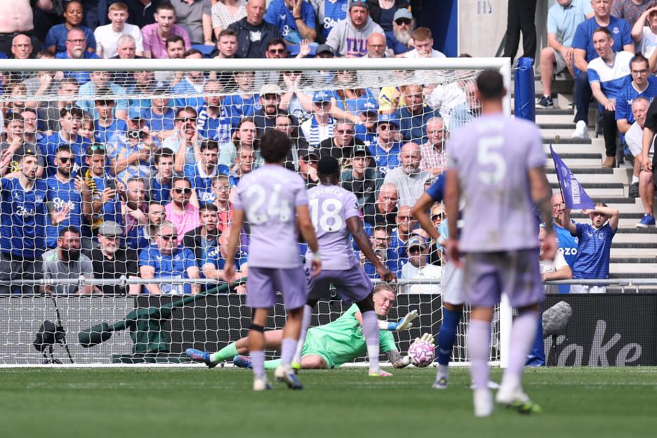 Jordan Pickford of Everton saving a penalty.