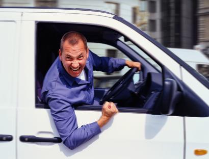 Angry delivery van driver.