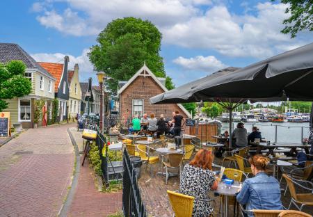 Cafe patio scene in Amsterdam, Netherlands.