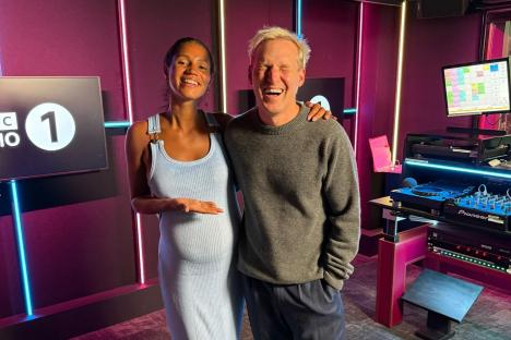 Pregnant Vick Hope beams on final day at Radio 1 as Jamie Laing sends her off on maternity leave with cards and cake