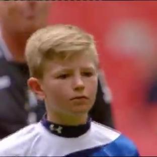 Video still of 10-year-old Adam Wharton at Wembley.