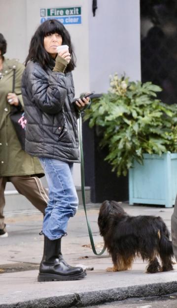 Claudia Winkleman walking her dog in London