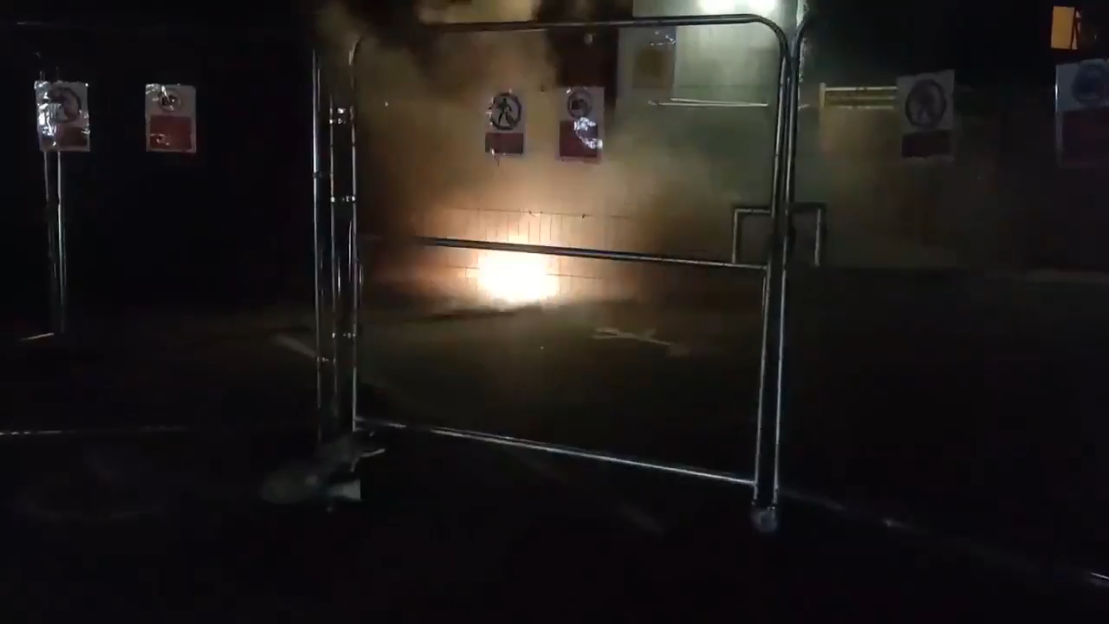Flares near a migrant hotel.
