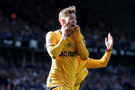 Jorgen Strand Larsen of Wolverhampton Wanderers celebrating a goal.