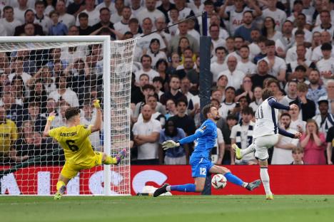 James Maddison of Tottenham Hotspur scoring a goal.