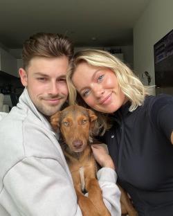 Tasha Ghouri and Andrew Le Page with their dog.