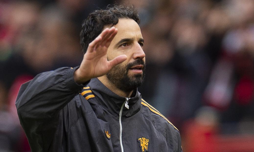 Ruben Amorim, manager of Manchester United, reacts during a match.