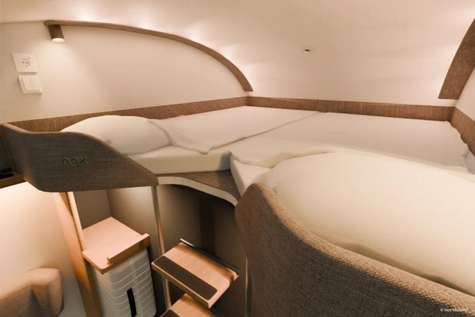Illustration of a private sleeping compartment on a Nox train.