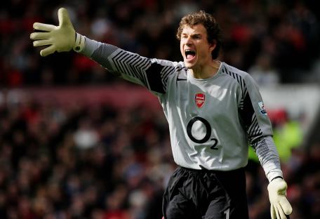 Jens Lehmann, Arsenal goalkeeper, in action.