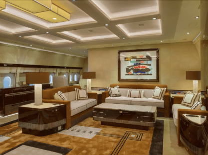 Luxury lounge area on a private jet.