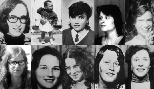 Collage of black and white photos of women and a young child.