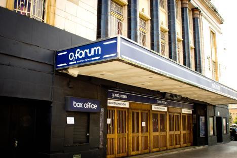 O2 Forum Kentish Town entrance with box office and doors.