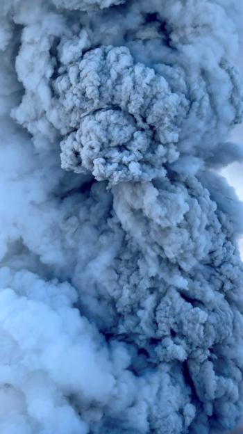 Helicopter view of Krasheninnikov Volcano eruption.