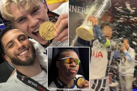 Inside Tottenham’s wild dressing room celebrations as stars down beer, eat pizza and head to hotel to party until 3am