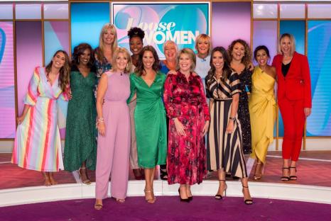 Editorial use only..Mandatory Credit: Photo by Ken McKay/ITV/Shutterstock (10402873dh)..Stacey Solomon, Kelle Bryan, Penny Lancaster, Brenda Edwards, Denise Welch, Jane Moore, Nadia Sawalha, Saira Khan, Carol McGiffin, Kaye Adams, Andrea McLean, Ruth Langsford and Christine Lampard..'Loose Women' TV show, London, UK - 06 Sep 2019