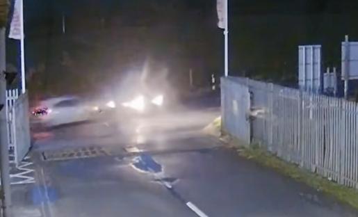 CCTV footage of a car crash.