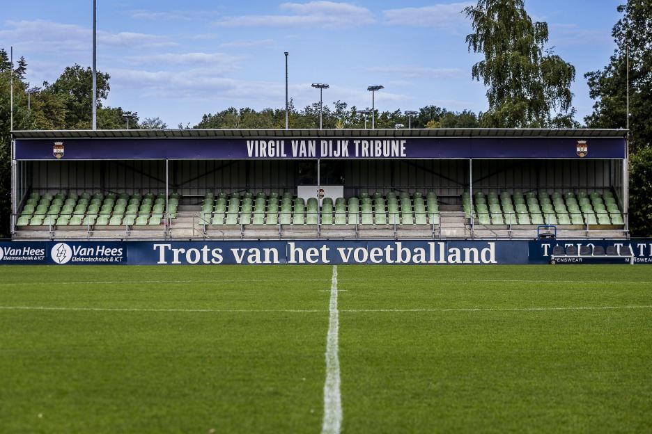Virgil van Dijk Tribune at a soccer field.