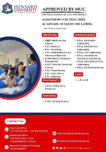 Hensard University gets NUC, Council’s approvals for Law, Medicine, Nursing, Pharmacy, admissions on-going