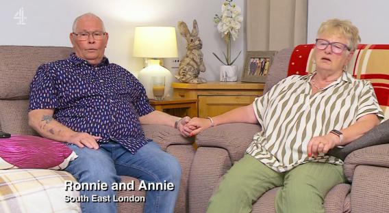 Ronnie and Annie, Gogglebox stars from South East London, sitting together on a couch.
