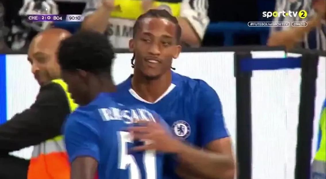 Liam Delap's reaction on the bench after a goal.