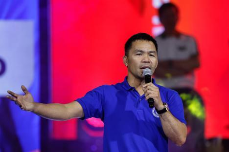 Manny Pacquiao speaking at a campaign event.