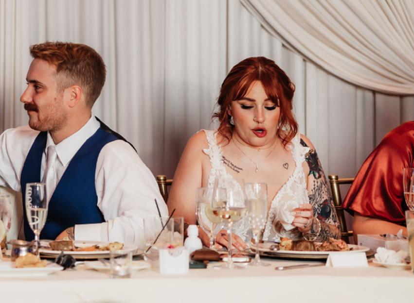 Bride unable to smile at her wedding due to facial paralysis.