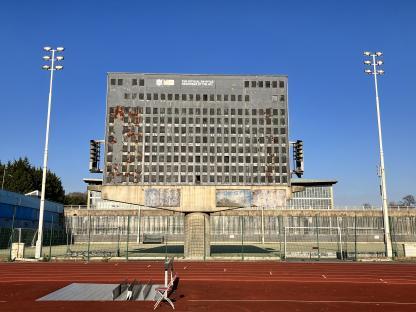 Decaying scoreboard at Crystal Palace National Sports Centre.
