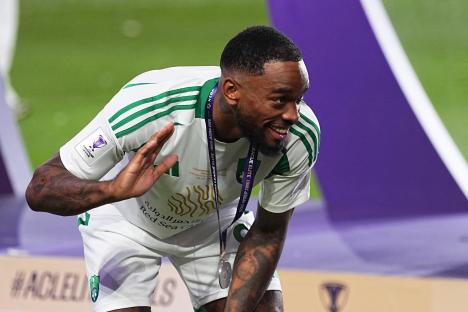 Ivan Toney celebrating with a medal after winning the AFC Champions League.