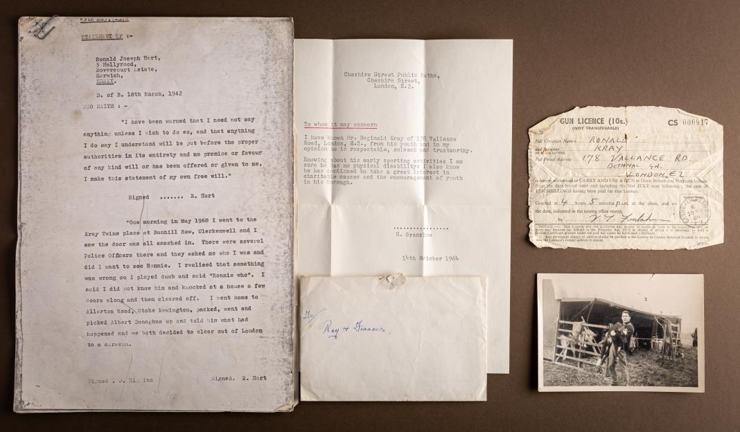 Collection of documents and photographs related to Reggie Kray.