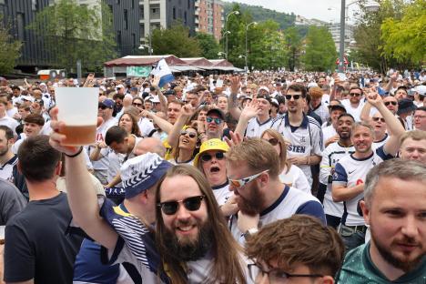 Large crowd of Tottenham Hotspur fans gathered in Bilbao.