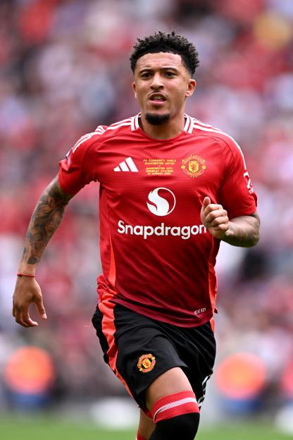 Jadon Sancho of Manchester United during a soccer match.