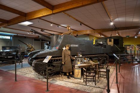 Museum display of a military vehicle from the Battle of Normandy.