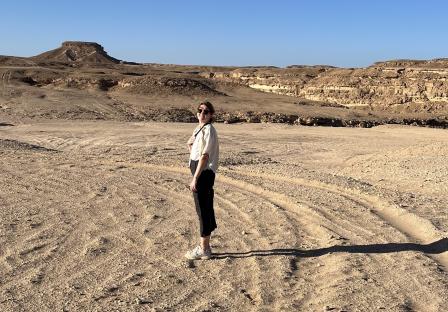 Person standing in a desert landscape.