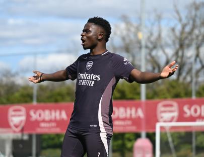 Bukayo Saka of Arsenal at a training session.
