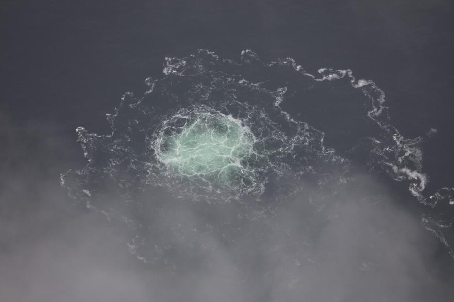 Aerial view of a leak in the Nord Stream 2 pipeline.