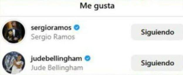 Screenshot of Sergio Ramos and Jude Bellingham's Instagram profiles.