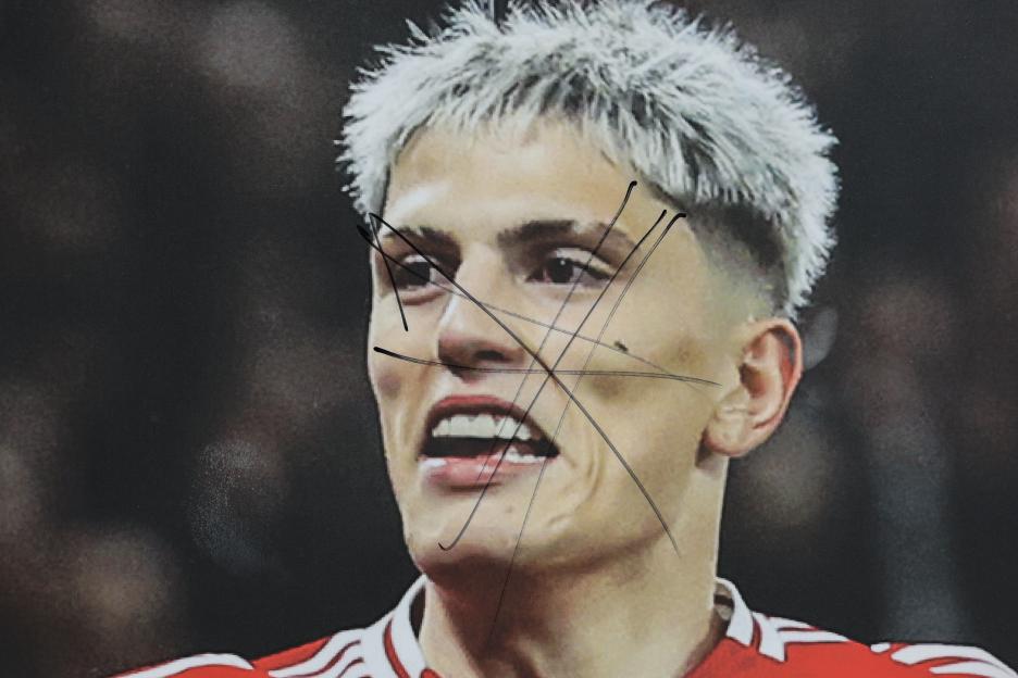 Defaced poster of Alejandro Garnacho.
