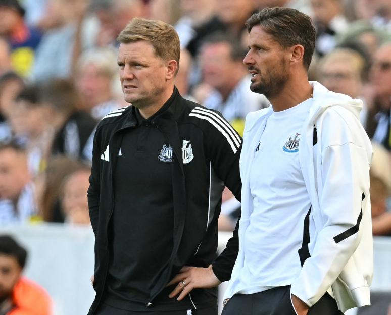 Eddie Howe and Jason Tindall, Newcastle United's head coach and assistant coach.