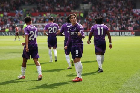 BRENTFORD, ENGLAND - MAY 18: Harry Wilson of Fulham celebrates scoring his team's third goal during the Premier League match between Brentford FC and Fulham FC at Gtech Community Stadium on May 18, 2025 in Brentford, England. (Photo by Alex Davidson/Getty Images)