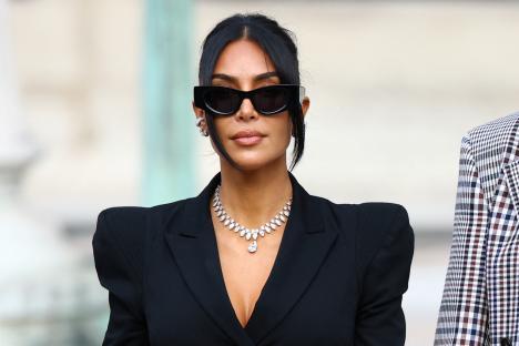 Kim Kardashian leaving a courthouse after testifying in a jewelry robbery trial.