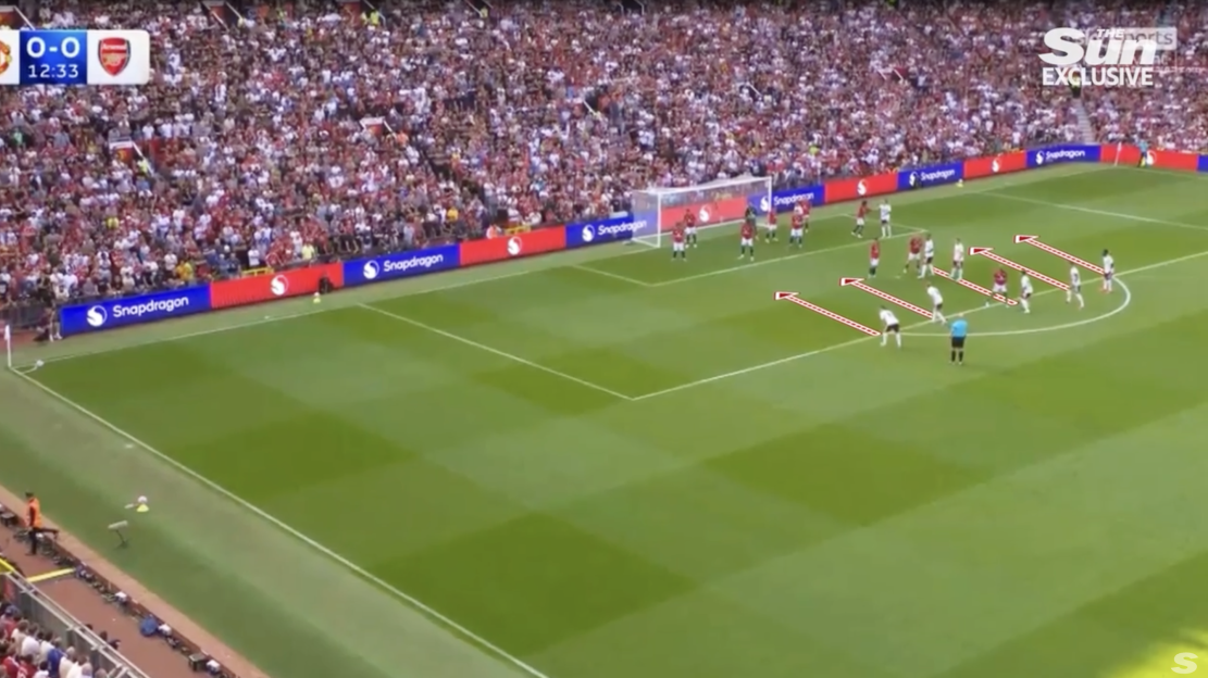 Screenshot of a soccer free kick.