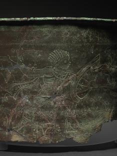Fragment of a sixth-century Byzantine bucket with etched decoration.