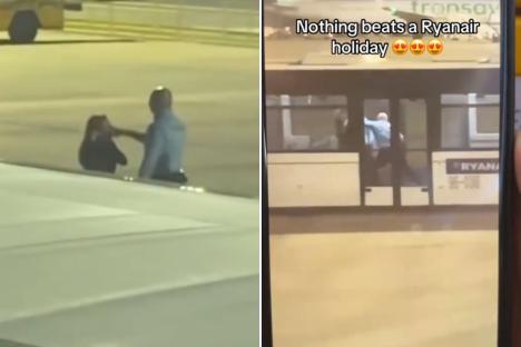 Moment Brit woman is dragged off Ryanair flight & thrown to floor after ‘assaulting passengers and making bomb threat’