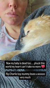 Woman mourning her deceased dog.