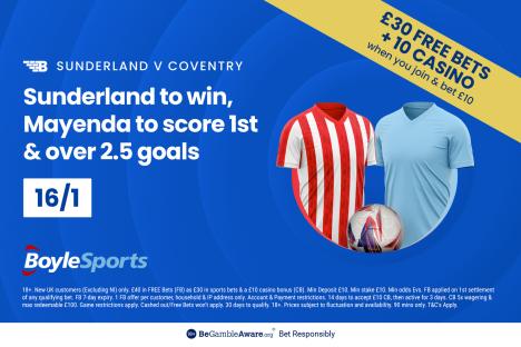 Sunderland vs Coventry: Get £30 in free bets and £10 casino bonus with BoyleSports, plus 16/1 odds boost