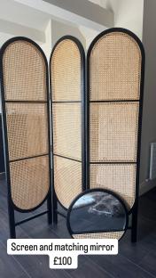 Three-panel room divider and matching mirror, £100.